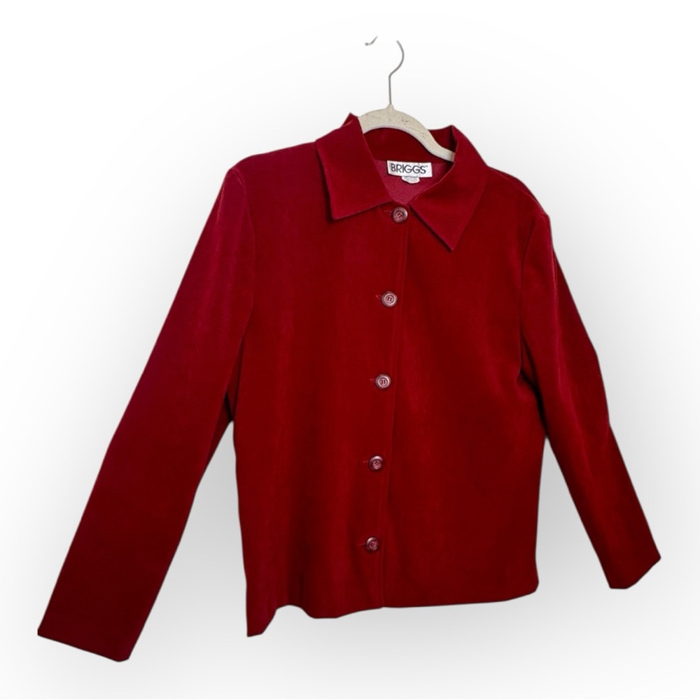 Vintage Briggs Red Faux Suede Button Front Long Sleeve Shirt Jacket Small - Picture 2 of 7